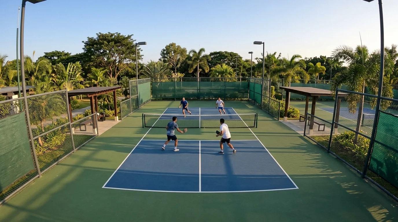 Camera view across the outdoor courts at a Playbook venue